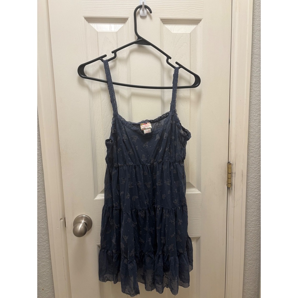 Intimately Free People Blue Floral Mesh Tiered Slip Dress Babydoll Mini Medium